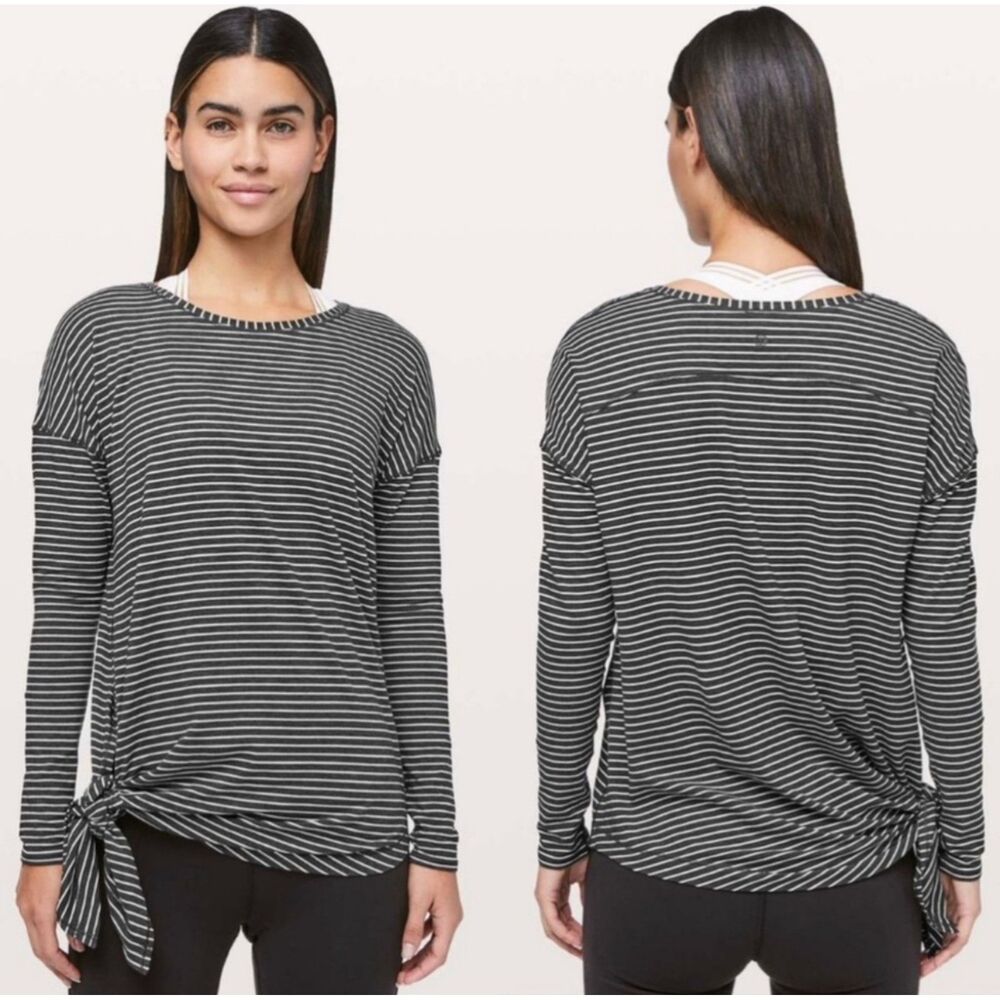 LULULEMON To The Point Tee Charcoal Gray/White Stripe L/S Side Tie, Sz 1X